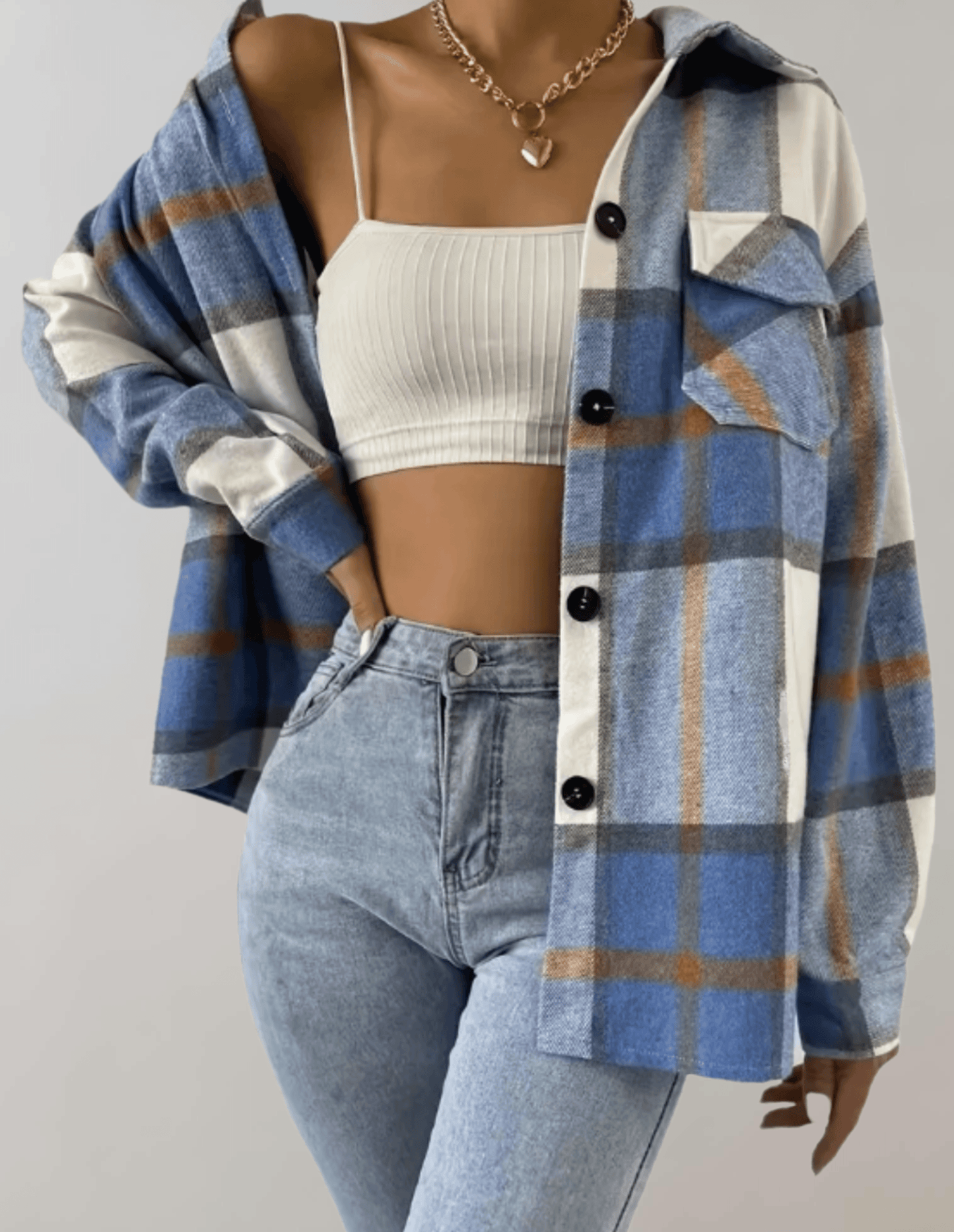 MW | Stilvoller blau karierter Damenmantel in Übergröße