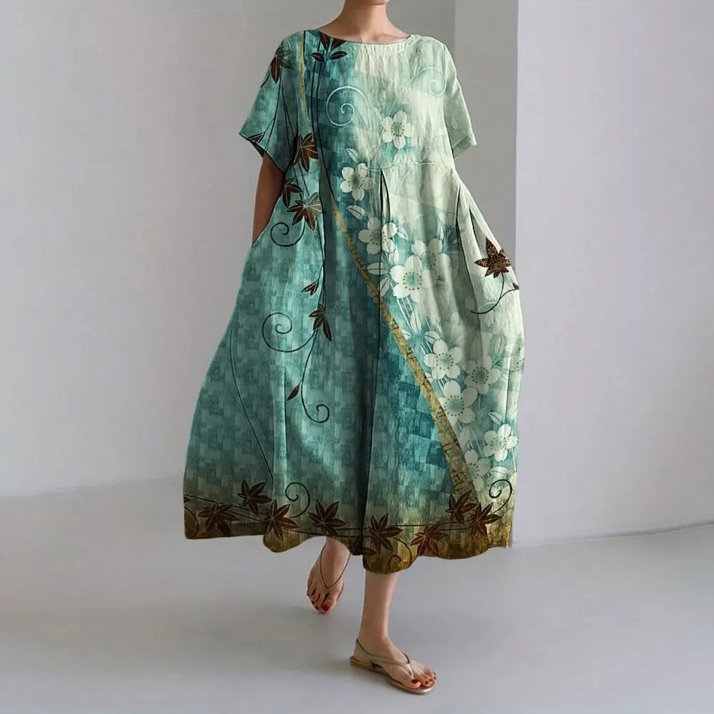 MW | Plus-Size Loose Fit Sommerkleid mit Tasche & O-Ausschnitt Elegantes Sommer Maxikleid