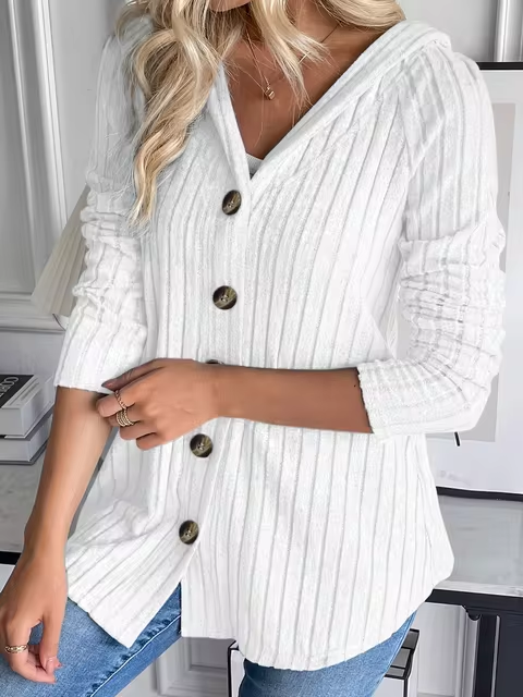 MW | Rippenstrick-Hoodie mit Knopfleiste