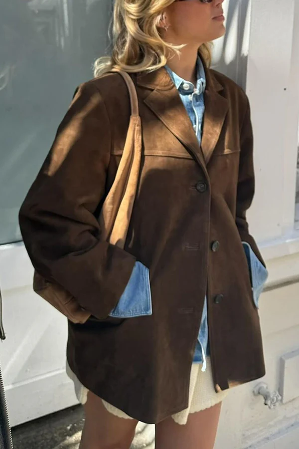 MW | Women's Vintage Langarm Slim-fit Frisur Button-down Jacke mit Knopfverschluss