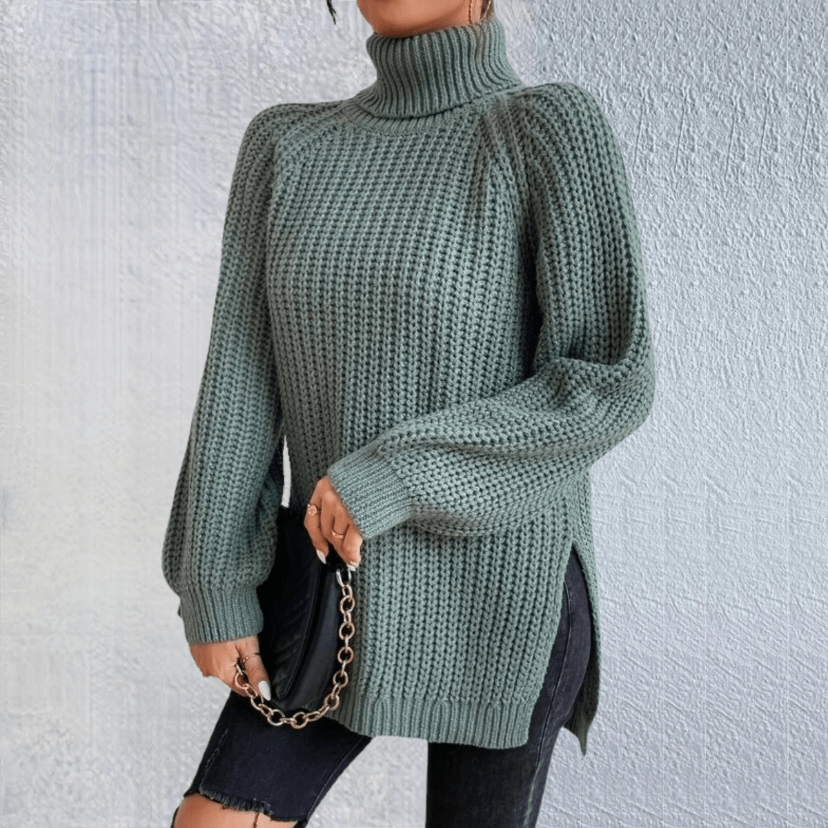 MW | Modischer grüner Rollkragenpullover