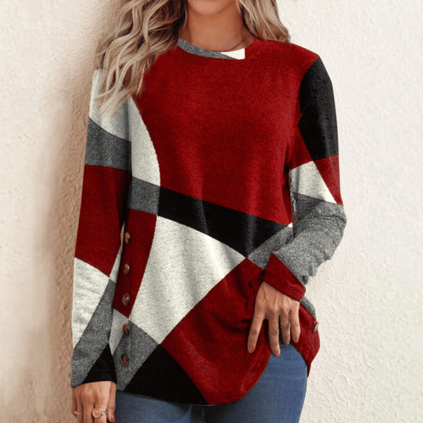 MW | Pullover mit rotem Blockmuster