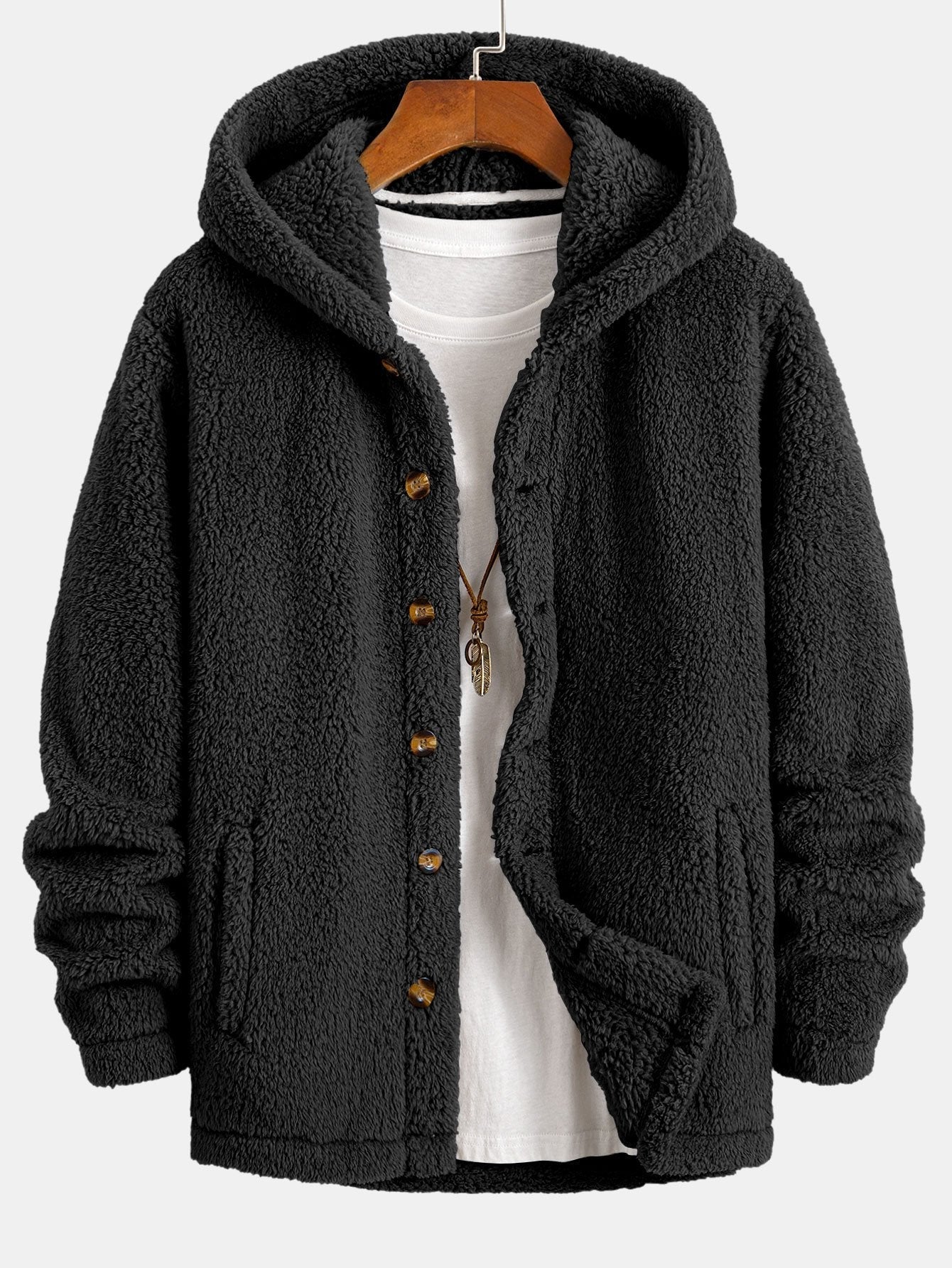 MW | Ravo™ Jacke aus kuscheligem Teddyfleece mit Kapuze und Knopfverschluss.