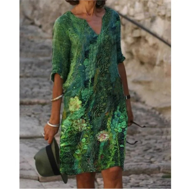 MW | Midikleid mit V-Ausschnitt und Blümchenmuster