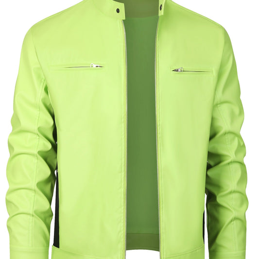 MW | Stylische PU-Lederjacke mit Farbblöcken und Multi-Zip-Design