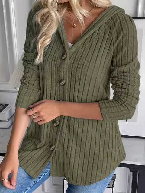 MW | Rippenstrick-Hoodie mit Knopfleiste