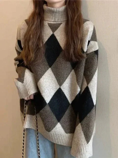 MW | Pullover mit hohem Halsausschnitt im Schachbrettmuster