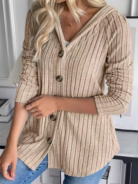 MW | Rippenstrick-Hoodie mit Knopfleiste