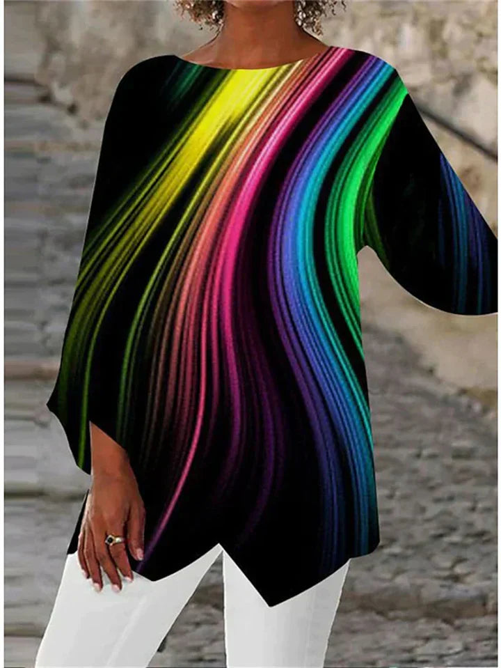 MW | Stylische geometrisch bedruckte Langarmbluse