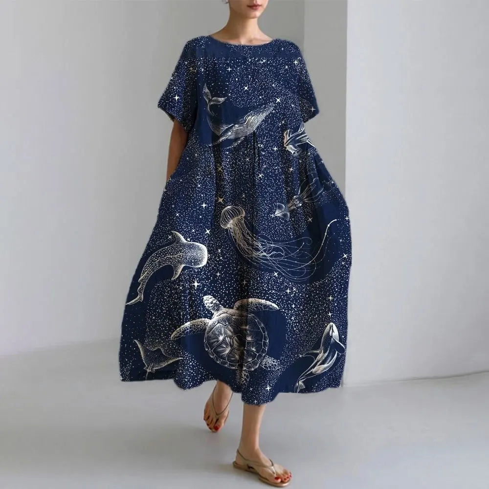 MW | Plus-Size Loose Fit Sommerkleid mit Tasche & O-Ausschnitt Elegantes Sommer Maxikleid