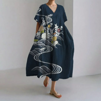 MW | Plus-Size Loose Fit Sommerkleid mit Tasche & O-Ausschnitt Elegantes Sommer Maxikleid