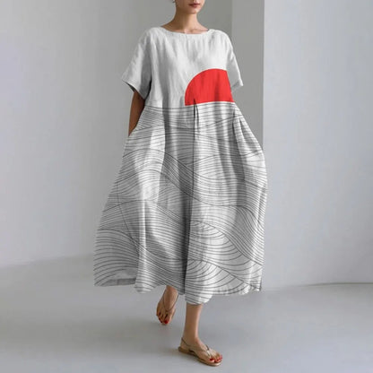 MW | Plus-Size Loose Fit Sommerkleid mit Tasche & O-Ausschnitt Elegantes Sommer Maxikleid