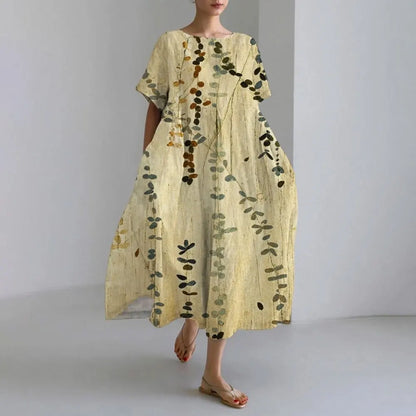 MW | Plus-Size Loose Fit Sommerkleid mit Tasche & O-Ausschnitt Elegantes Sommer Maxikleid