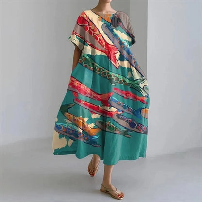 MW | Plus-Size Loose Fit Sommerkleid mit Tasche & O-Ausschnitt Elegantes Sommer Maxikleid