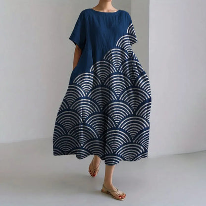 MW | Plus-Size Loose Fit Sommerkleid mit Tasche & O-Ausschnitt Elegantes Sommer Maxikleid