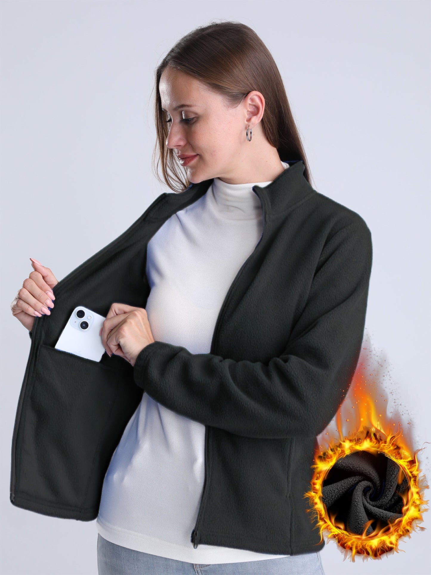 MW | Schlichte, mit Plüsch gefütterte Jacke mit Reißverschluss und Taschen