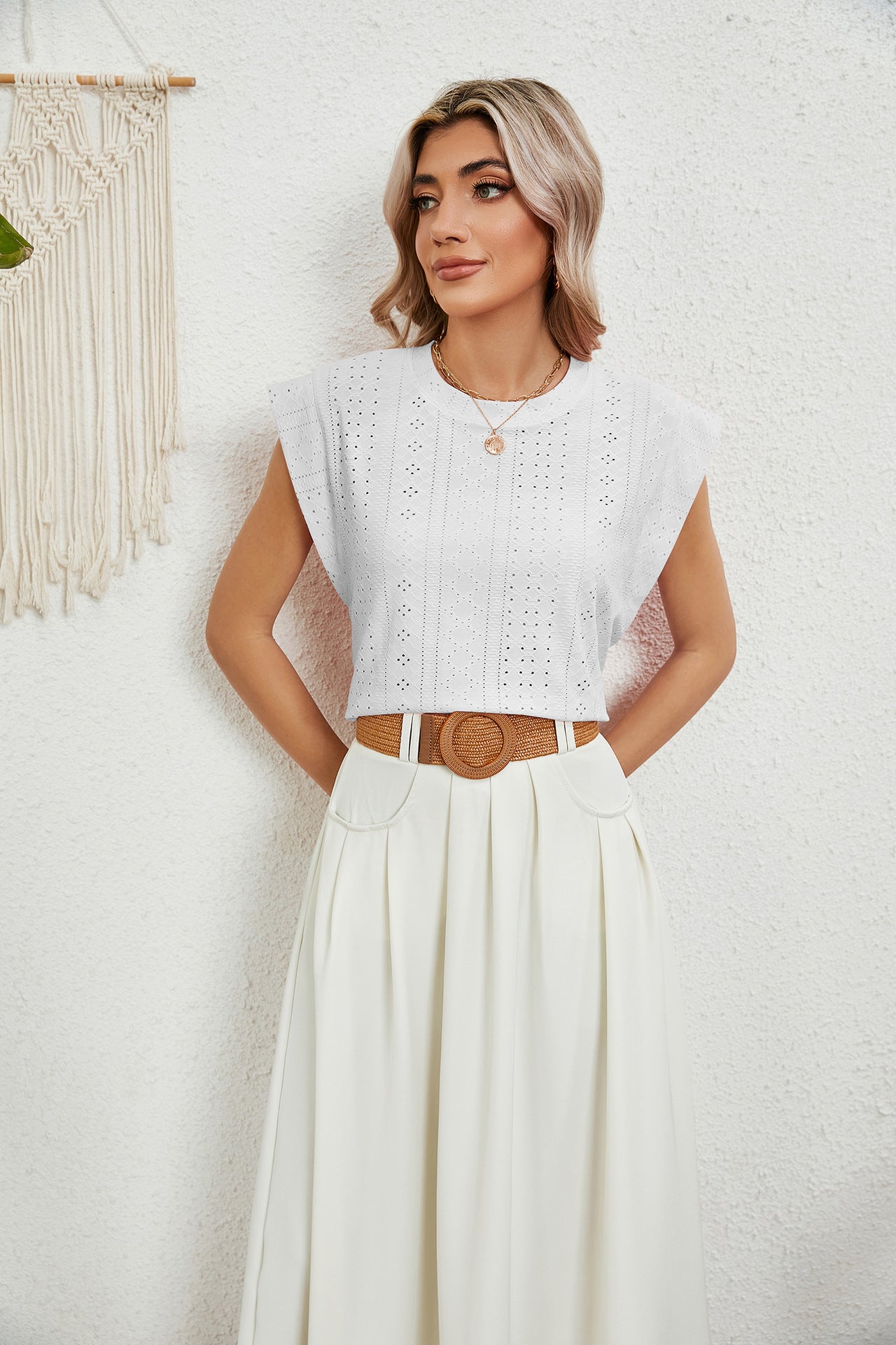 MW | Gilet d'été T-shirt à manches courtes creuses