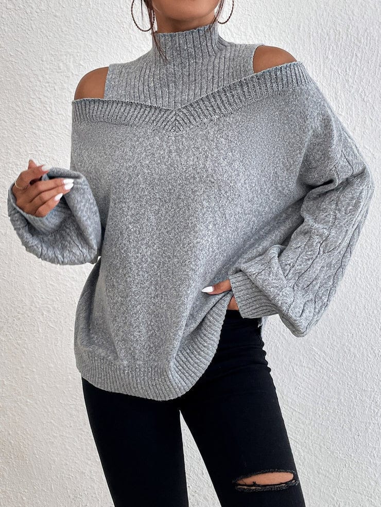 MW | MW Grauer Pullover mit offenen Schultern
