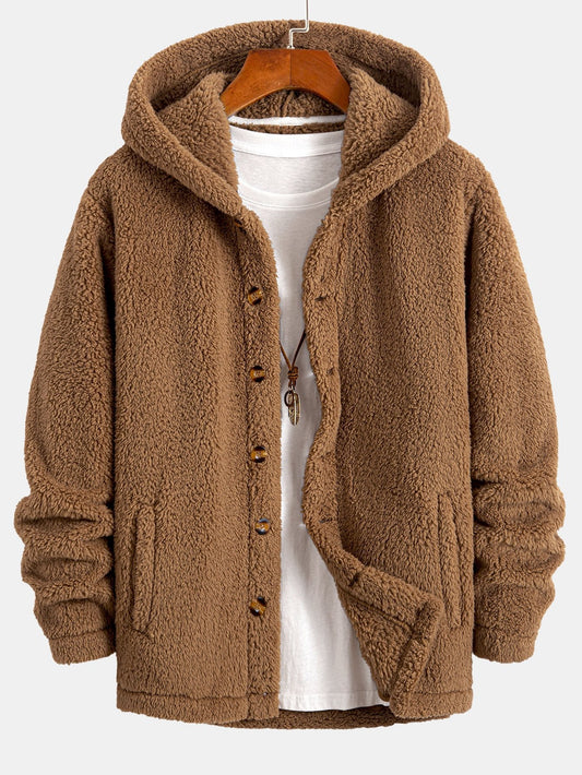 MW | Ravo™ Jacke aus kuscheligem Teddyfleece mit Kapuze und Knopfverschluss.