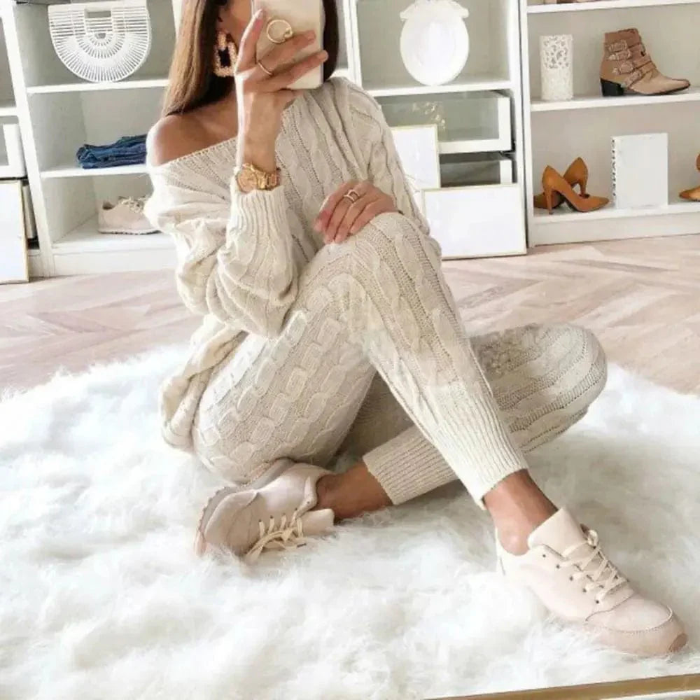 MW | MW -Damen 2-teiliger langer Strickanzug mit dickem Pullover