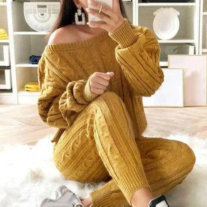 MW | MW -Damen 2-teiliger langer Strickanzug mit dickem Pullover