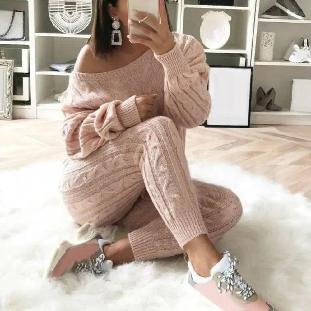 MW | MW -Damen 2-teiliger langer Strickanzug mit dickem Pullover