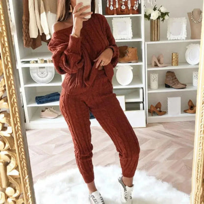 MW | MW -Damen 2-teiliger langer Strickanzug mit dickem Pullover