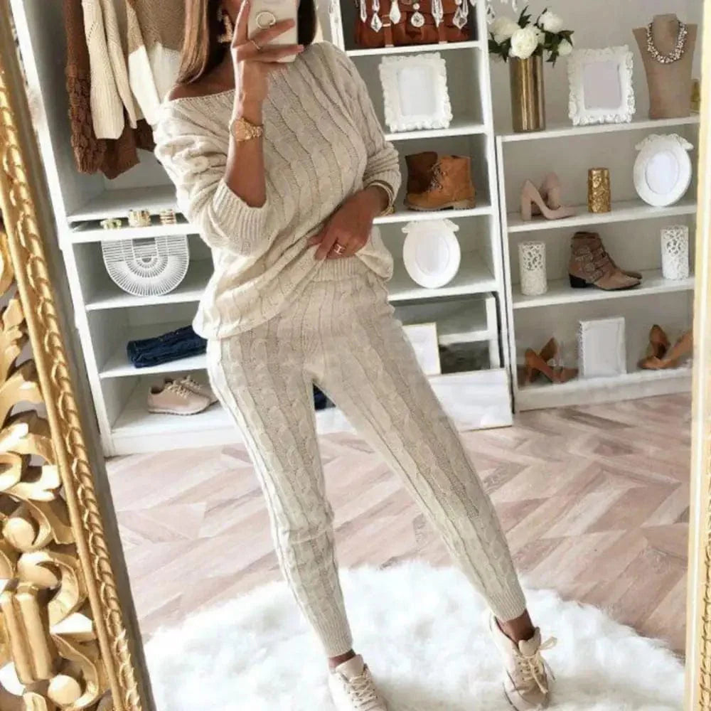 MW | MW -Damen 2-teiliger langer Strickanzug mit dickem Pullover