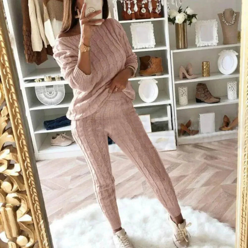 MW | MW -Damen 2-teiliger langer Strickanzug mit dickem Pullover